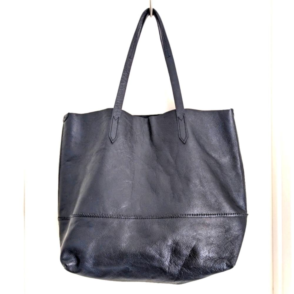 J.Crew Black Leather Downing Tote Bag